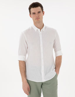 Рубашка Pierre Cardin Regular Fit белая с льном