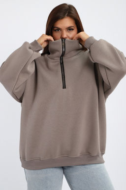 Толстовка женская из футера начес Комфорт серо-коричневый макси