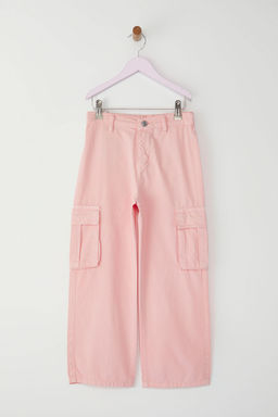 Pembe K?z Cocuk %100 Pamuk Cep Detayl? Wide Leg Lastikli Dokuma Pantolon TKDSS25PL00004 - Trendyolmilla фото 4