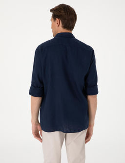Lacivert %100 Keten Regular Fit Uzunkollu G_mlek - Pierre cardin фото 5