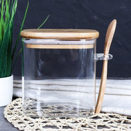 Банка квадратная бамбуковая крышка с ложкой d-100/100 550 мл / LCKW2917 /уп 64/ - Галеонтрейд фото 2