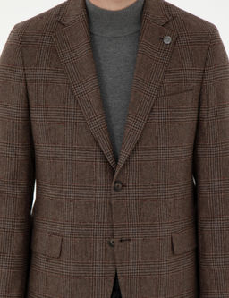 Kahverengi Y_n Kar___ml_ Slim Fit Ceket