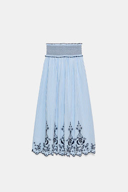 FALDA MIDI CUADROS BORDADOS / Azul / Blanco - Zara фото 6