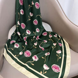 Платок шелковый на голову и шею весенний, мультицвет