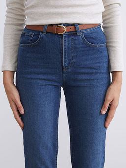 Beli Kemerli Mom Fit Kad?n Jean Pantolon