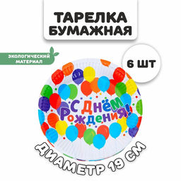 Тарелки бумажные С днём рождения, набор 6 шт.