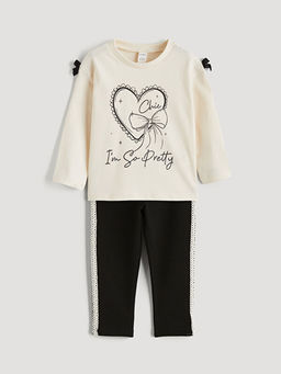 Bisiklet Yaka Bask?l? K?z ?ocuk Tak?m