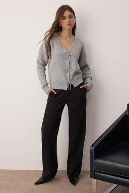 Antrasit Tasl? Fiyonk Dugmeli Yumusak Dokulu Triko H?rka TWOAW26HI00015