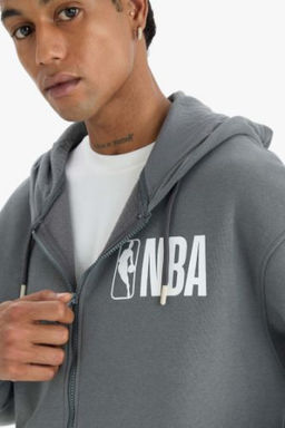 DeFactoFit NBA Wordmark Oversize Genis Kal?p Cepli Kal?n Fermuarl? Sweatshirt