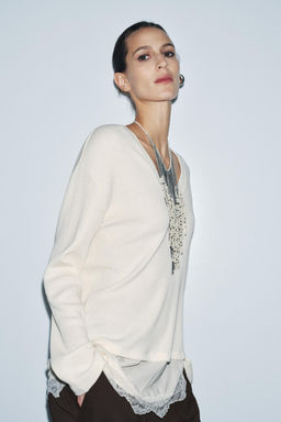 CONTRAST LACE T-SHIRT - Zara фото 2