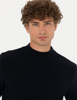 Lacivert Slim Fit Yar_m Bal_k__ Yaka Triko Kazak - Pierre cardin фото 2