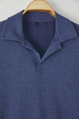 Mint Oversize/Genis Kesim Dokulu Orme Polo Yaka T-shirt TMNSS25PO00045