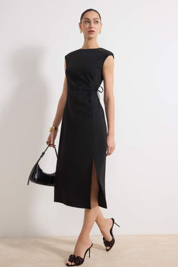 Siyah Baglama Detayl? Midi Dokuma Elbise TWOSS26EL00081