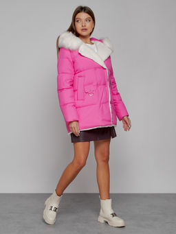 Куртка зимняя женская модная с мехом розового цвета 133120R - Visdeer фото 4