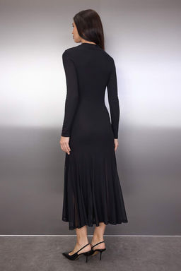 Siyah Duz Volanl? / F?rf?rl? Maxi Orme Elbise TWOAW26EL00349