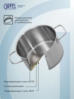 2698 GIPFEL Кастрюля CAPELLA 3,1л/20х11см, нержавеющая сталь 18/10, стеклянная крышка. Толщина: 0,6 - Werner фото 10