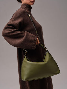 Кожаная сумка хобо Deboro 30900 зеленая водоросль