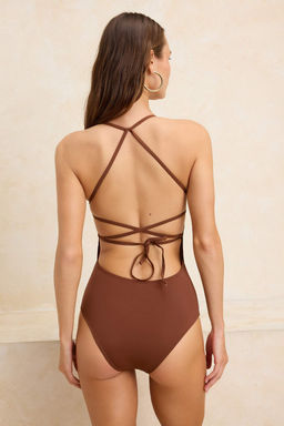 Kahverengi Kare Yaka S?rt Dekolteli Regular Mayo TBESS21MA0295