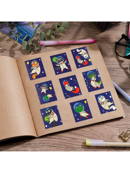 Цена за 10 шт. Наклейки детские «Космические животные», раскраска на обороте, 11×15.5 см