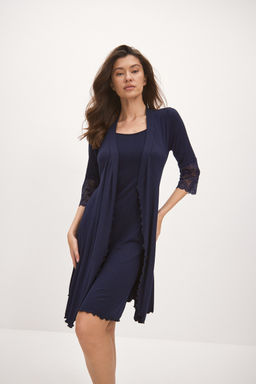 Ночная сорочка из вискозы Селин-2 удлиненная темно-синяя - Амадэль фото 8