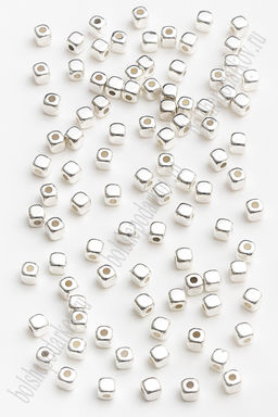 Бусины 4 мм "Кубик" (400 шт) SF-7292, серебро