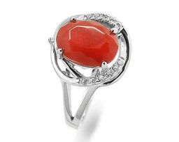 Кольцо из серебра коралл, МЦВ958