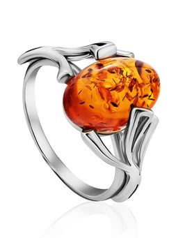 Кольцо из серебра со вставкой из натурального янтаря Крокус