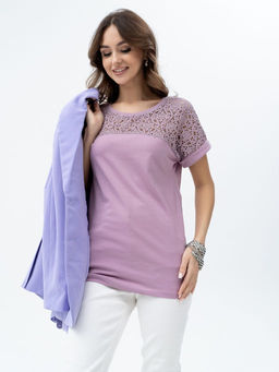 ВИДЕООБЗОР. Футболка с кружевом . 180-14,сухая роза - Binita фото 4