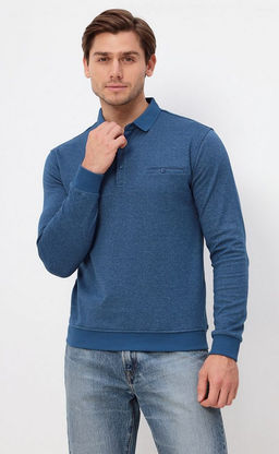 Футболка-поло мужская с длинным рукавом F321-07-9120 синяя - Fine joyce фото 4