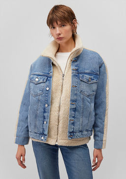 Rubina 90lar Ac?k Mavi Suni Kurklu Jean Ceket