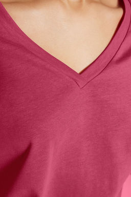 Pembe %100 Pamuk Basic V Yaka Orme T-Shirt TWOSS23TS00001
