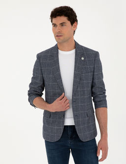 Lacivert Slim Fit Y_n Keten Kar___ml_ Ceket