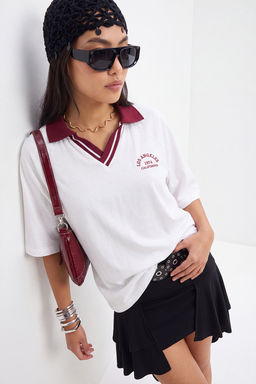 Ekru Kal_n Pamuklu Triko Bant Detayl_ Nak__l_ Overize/Geni_ Kal_p _rme T-Shirt TWOSS25TS00100 - Trendyolmilla фото 3