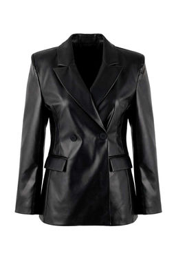 Siyah Fitted/Vucuda Oturan Tek Dugme Kapama Astarl? Vatkal? Suni Deri Blazer Ceket TWOSS26BC00017