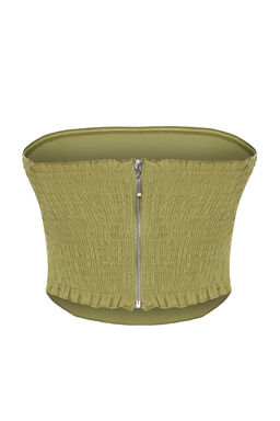 Haki Premium Crop Straplez Dokuma Bluz TWOSS24BZ00242 - Trendyolmilla фото 8