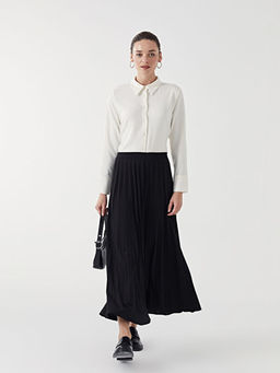 Beli Lastikli D?z Krep Kad?n Pileli Etek