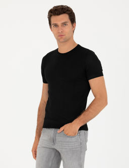Siyah Slim Fit Bisiklet Yaka Triko T-Shirt