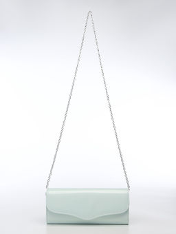 Сумка-клатч женская вечерняя на магните, на длинной цепочке, лаковая, однотонная, чёрная