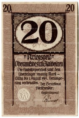 20 марок 1919 года Германия  Нотгельд (Блаубойрен)