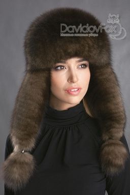 Шапка Элит цветная кожа песец цвет "соболь"