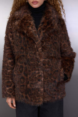 Cok Renkli Leopar Desenli Oversize Kal?p Kurk Mont TWOAW26MO00060