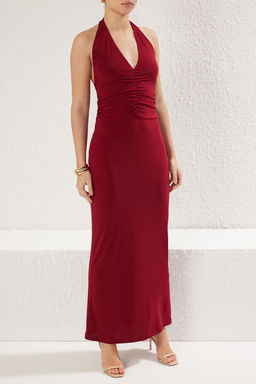 TRENDYOLMILLA Bordo V Yaka Buzgu/Drape Detayl? Bodycone/Vucuda Oturan Esnek Maxi Orme Elbise TWOSS25EL00096  фото 3