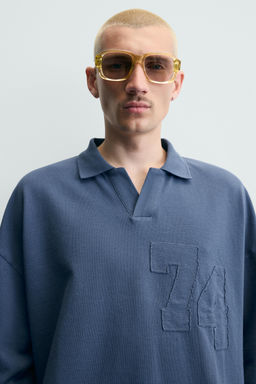 POLO PIQU? RELAXED FIT PARCHE N?MEROS / Azul - Zara фото 5