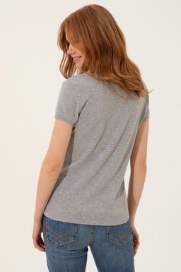 Женская серая меланжевая футболка с воротником поло Basic - U.s. polo assn фото 5