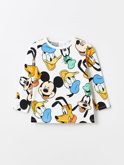Bisiklet Yaka Uzun Kollu Mickey Mouse Bask?l? Erkek Bebek Pijama ?st