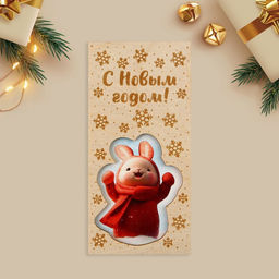 Цена за 3 шт. Конверт для денег деревянный резной «С Новым годом!», 16.5×8 см