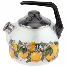 Limon New Чайник эмалированный 3л, д12,5см, h16см, со свистком, сферическая форма, стеклянная крышка, белый (Россия) - Домашняя мода фото 5