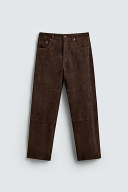 PANTAL?N STRAIGHT FIT PIEL ANTE / Marr?n oscuro - Zara фото 7