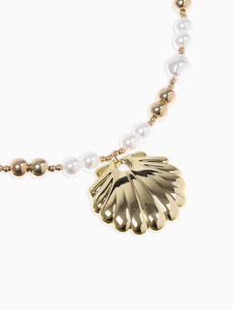 Кулон на жемчужных бусах "Ракушка", цвет белый в золоте