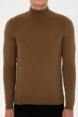 Erkek Slim Fit Yar_m Bal_k__ Yaka Haki Melanj Basic Kazak - U.s. polo assn фото 6